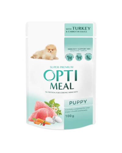 Вологий корм для цуценят OptiMeal Puppy з індичкою та морквою в соусі 100 г