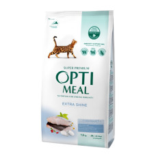 Сухий корм для котів OptiMeal Extra Shine з високим вмістом тріски 1.5 кг