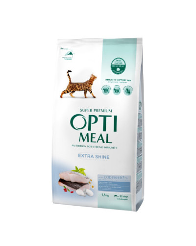 Сухой корм для котов OptiMeal Extra Shine с высоким содержанием трески 1.5 кг