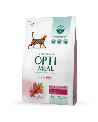 Сухий корм для котів OptiMeal Extra Taste з високим вмістом телятини 4 кг