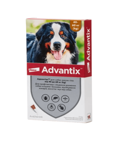 Капли на холку для собак Elanco Bayer Advantix 40-60 кг, 4 шт