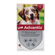 Краплі на холку для собак Elanco Bayer Advantix від 10 до 25 кг (4 піпетки)