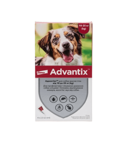 Капли на холку для собак Elanco Bayer Advantix от 10 до 25 кг (4 пипетки)