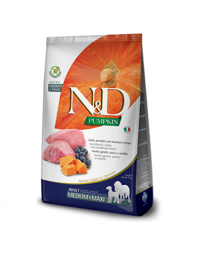 Сухий корм для собак середніх та великих порід  Farmina N&D Grain Free PUMPKIN LAMB & BLUEBERRY ADULT MEDIUM & MAXI 2,5 kg 33284