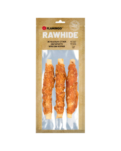 Flamingo ЖЕВАТЕЛЬНЫЕ СТИКИ ДЛЯ СОБАК ОБОБРНУТЫЕ МЯСОМ КУРКИ 20MM 17CM 3ST 155G