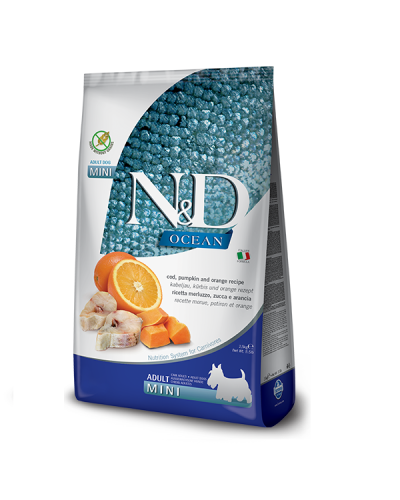 Сухой корм для собак Farmina N&D Grain Free OCEAN COD, PUMPKIN & ORANGE ADULT MINI с треской и апельсином 2,5 kg 36520