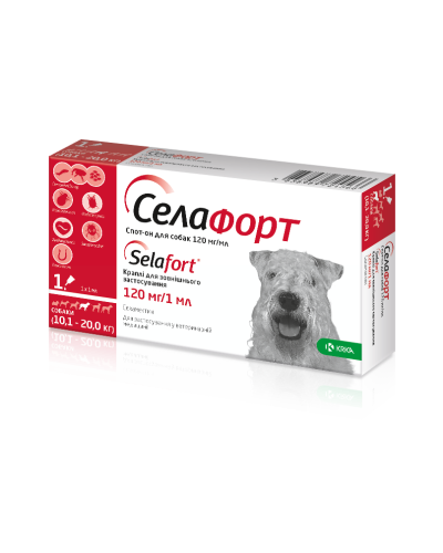 Selafort (Селафорт) капли на холку от блох, клещей и гельминтов для собак от 10,1 до 20 кг