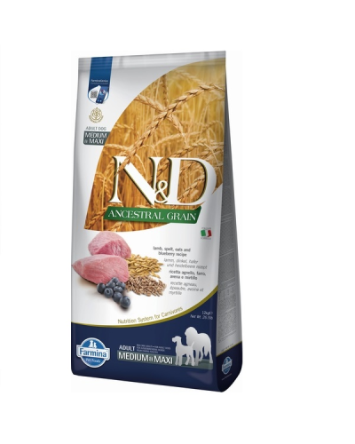 Сухий корм для собак середніх та великих порід Farmina N&D Low Grain LAMB & BLUEBERRY ADULT MEDIUM & MAXI 12kg 62858