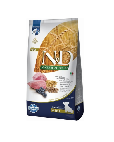 Сухой корм для щенков мелких пород Farmina N&D Low Grain LAMB & BLUEBERRY PUPPY MINI 7 kg 35103