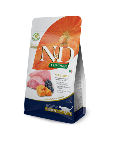 Сухий корм для стерилізованих котів N&D Grain Free PUMPKIN LAMB & BLUEBERRY NEUTERED ADULT з гарбузом, ягням та чорницею 1,5 кг 40138