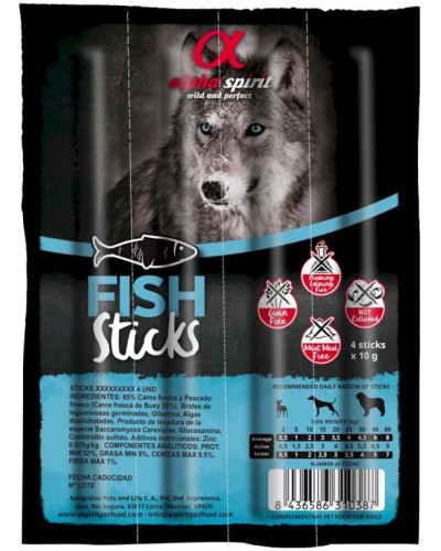 Лакомства для собак Alpha Spirit Sticks полувлажные беззерновые палочки с рыбой 4 шт х10 г (as5107405)