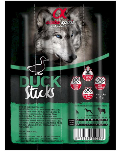 Лакомства для собак Alpha Spirit Sticks полувлажные беззерновые палочки с уткой 4 шт х10 г  (as5108405)