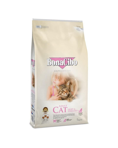 Сухий корм для стериліз дорослих котів суперпреміум класу BonaCibo Adult Cat Light&Sterilised Курка 5 кг (BC405680)