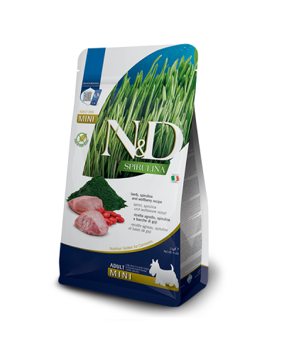 Сухий корм для собак малих порід  Farmina N&D SPIRULINA LAMB ADULT MINI з ягням, спіруліною та ягодами годжі, 2 kg, 41067
