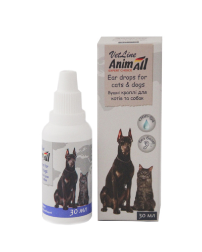 AnimAll VetLine Краплі вушні для собак та кішок при лікуванні гострих та хронічних хвороб вух, 30 мл