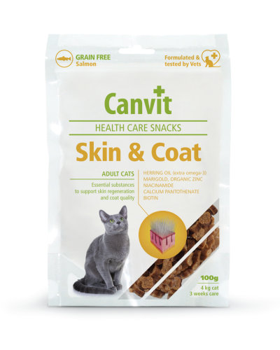 Напіввологі ласощі Canvit Skin & Coat для шкіри та шерсті для котів 100 г (can514076)
