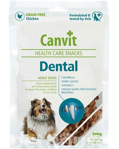 Напіввологі ласощі Canvit Dental для щоденного догляду за зубами та ротовою порожниною собак 200 г (can508808)