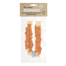 Flamingo ЖЕВАТЕЛЬНЫЕ РЕБЕРКИ ДЛЯ СОБАК ОБОБРНУТЫЕ МЯСОМ КУРКИ 17CM 2ST 110GR