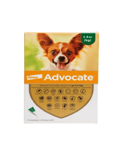 Капли на холку для собак Elanco Bayer Advocate до 4 кг, 3 шт