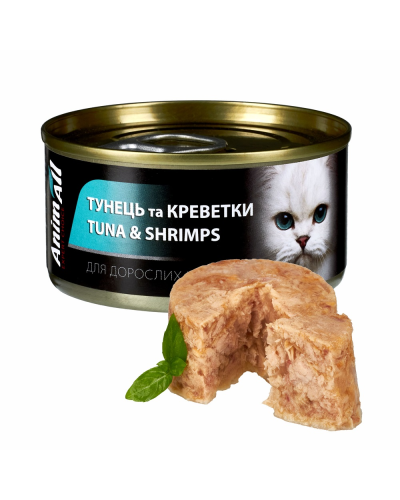 АнимАлл влажный корм для кошек Тунец с Креветками 85г