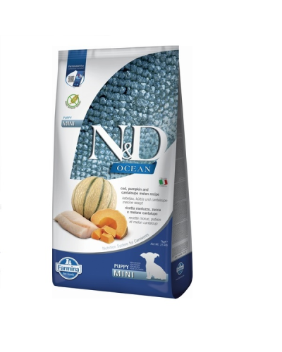 Сухий корм для цуценят малих порід Farmina N&D Grain Free OCEAN COD, PUMPKIN & CANTALOUPE MELON PUPPY MINI з тріскою та динею 7 kg 38814