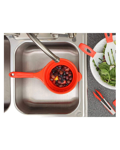 Дуршлаг складной силиконовый с ручкой Dexas Pop Strainer Red 1900 мл 20 см красный (GCC1795)