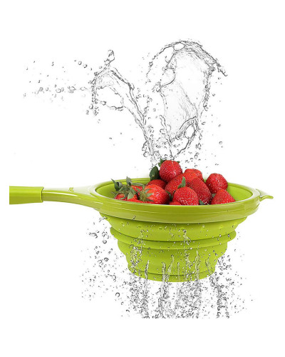 Дуршлаг складной силиконовый с ручкой Dexas Pop Strainer Green 1900 мл 20 см cалатовый (GCC383)