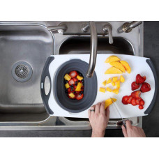 Мультифункциональная доска Dexas Over The Sink Strainer Grippboard Стрейнер 58х32 с дуршлагом серый (42832-60)