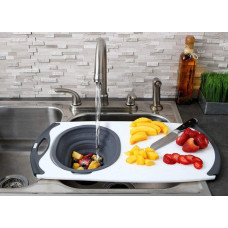 Мультифункциональная доска Dexas Over The Sink Strainer Grippboard Стрейнер 58х32 с дуршлагом серый (42832-60)