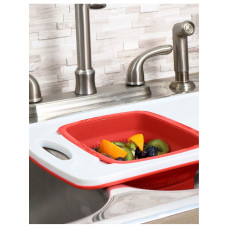 Кухонная доска на раковину Dexas Over-The-Sink Poly Board 58х32 с прямоугольным дуршлагом красным (43032-1795)