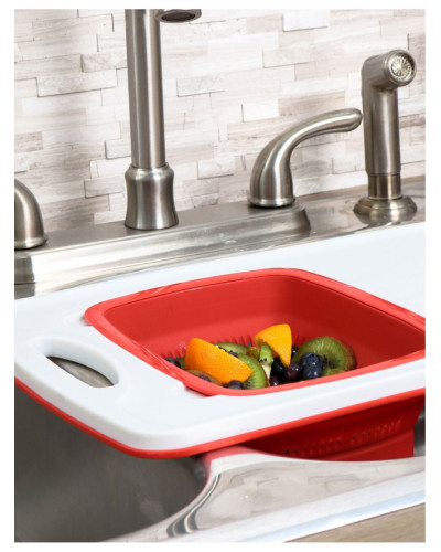Кухонная доска на раковину Dexas Over-The-Sink Poly Board 58х32 с прямоугольным дуршлагом красным (43032-1795)