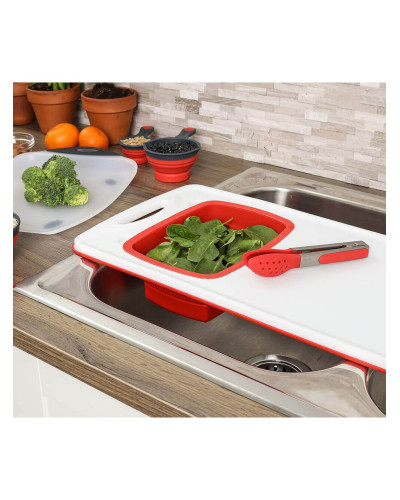 Кухонная доска на раковину Dexas Over-The-Sink Poly Board 58х32 с прямоугольным дуршлагом красным (43032-1795)
