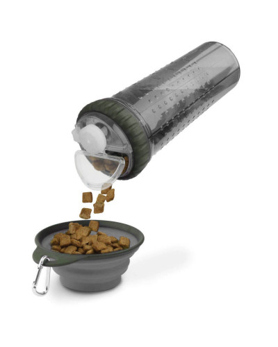 Бутылка двойная для воды и корма 480мл со складной миской 240мл Snack Duo Серый (PW450432429)