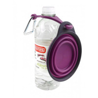 Дорожня миска для тварин Dexas Travel Cup w Bottle Holder&Carabiner з кріпленням пляшки та карабін 240мл Пурпурний (PW2204322405)