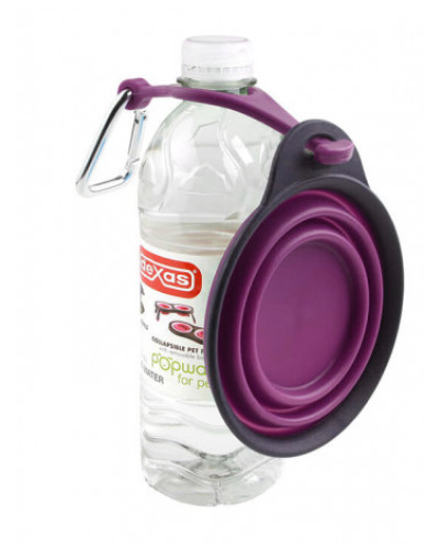 Дорожня миска для тварин Dexas Travel Cup w Bottle Holder&Carabiner з кріпленням пляшки та карабін 240мл Пурпурний (PW2204322405)