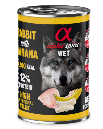 Повнораціонний вологий корм Alpha Spirit Rabbit with Banana з кроликом та бананами для дорослих собак 400 г (as969978)