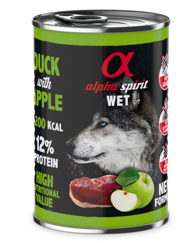Повнораціонний вологий корм Alpha Spirit Duck with Green Apple з качкою та зеленими яблуками для дорослих собак 400 г (as969985)