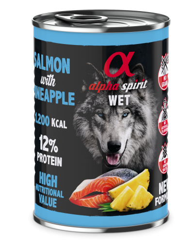 Повнораціонний вологий корм Alpha Spirit Salmon with Pineapple з лососем та ананасами для дорослих собак 400 г (as969077)