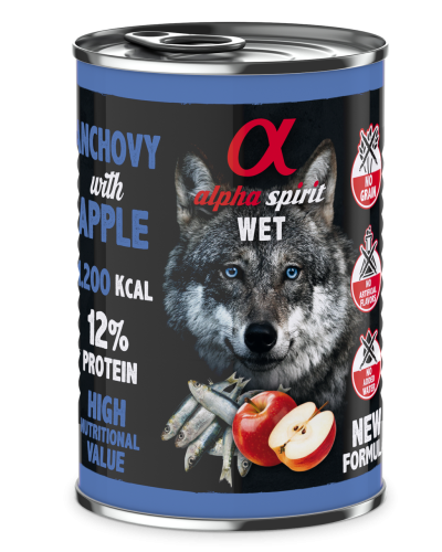 Повнораціонний вологий корм Alpha Spirit Anchovy with Red Apple з анчоусами та яблуками для дорослих собак 400 г (as576314)