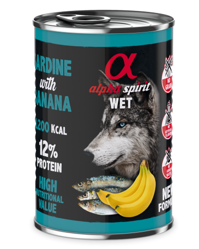 Повнораціонний вологий корм Alpha Spirit Sardine with Banana з сардиною та бананами для дорослих собак 400 г (as576307)