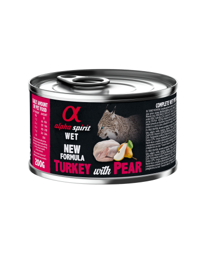 Повнораціонний вологий корм Alpha Spirit Turkey with Pear з індичкою та свіжими грушами для дорослих котів 200 г (as969206)