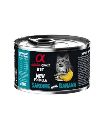 Повнораціонний вологий корм Alpha Spirit Sardine with Banana з сардиною та бананами для дорослих котів 200 г (as969190)