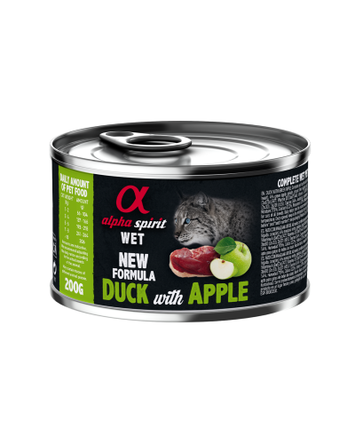 Повнораціонний вологий корм Alpha Spirit Duck with Green Apple з качкою та зеленими яблуками для дорослих котів 200 г (as311490)