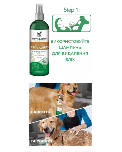 Шампунь-Спрей від бліх Vet's Best Natural Anti-Flea Spray Shampoo для собак та котів 470 мл (vb10347)