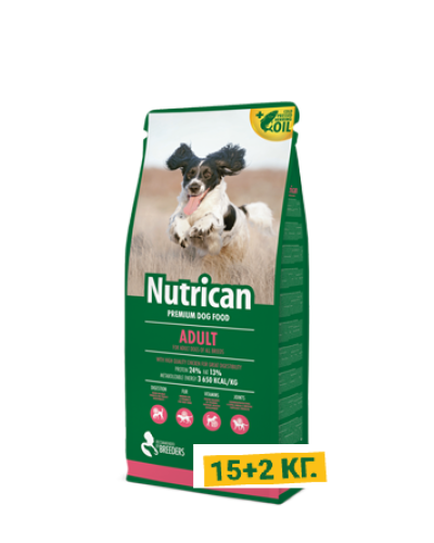 Сухой корм для взрослых собак премиум класса Nutrican Adult 15+2 кг (nc507016)