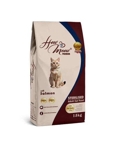 Повнораціонний корм для стерилізованих дорослих котів How Meow Adult Cat з лососем 15кг