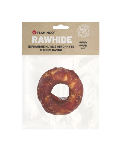 Flamingo ЖЕВАТЕЛЬНОЕ КОЛЬЦО ДЛЯ СОБАК ОБОРУТНО МЯСОМ УТЫ 10CM 100g