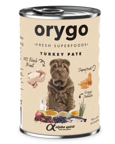 Повнораціонний вологий корм Orygo Turkey Pate з індичкою та гарбузом для дорослих собак 400 г (ORYGD060009012)