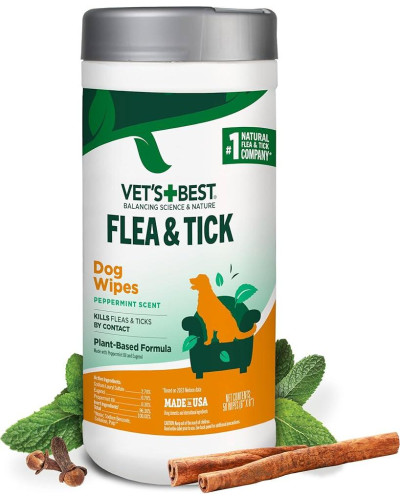 Салфетки Vet's Best Flea&Tick Wipes от насекомых для собак 50 шт (vb10459)