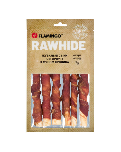 Flamingo ЖЕВАТЕЛЬНЫЕ СТИКИ ДЛЯ СОБАК ОБОБРНУТЫЕ С МЯСОМ КРОЛИКА 15MM 15CM 6ST. 180g